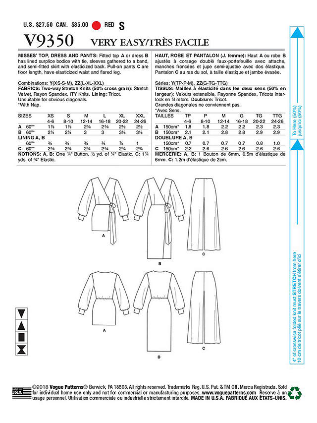 Vogue Very Easy Women's Top and Dress Sewing Pattern, 9350, Y