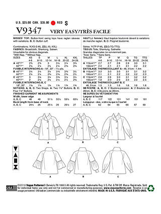 Vogue Very Easy Vogue Women's Top Sewing Pattern, 9347, Y