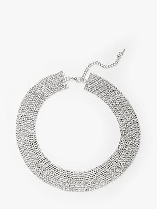 John Lewis & Partners Flat Sparkle Crystal Collar Necklace, Silver