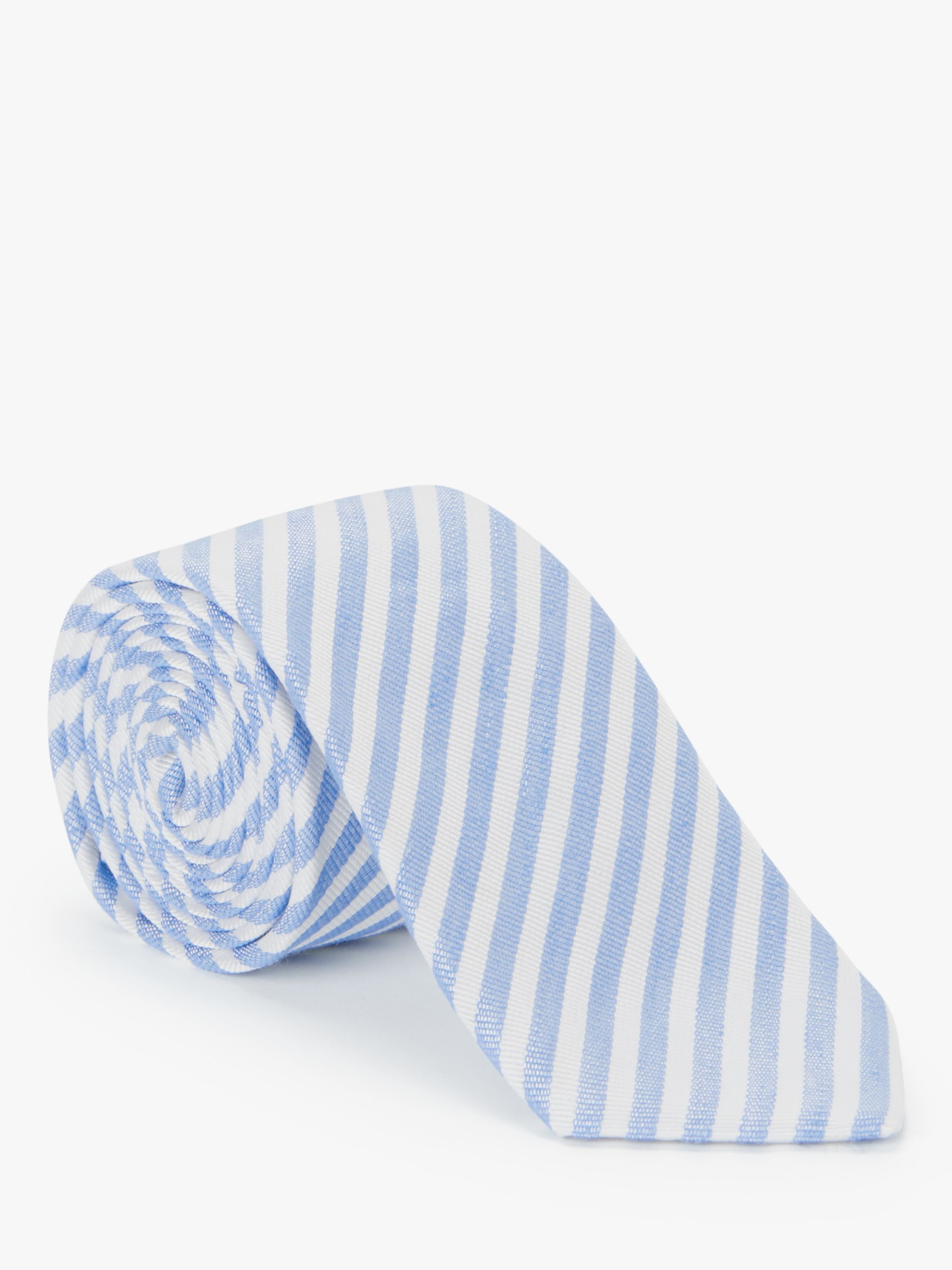John Lewis & Partners Silk Linen Stripe Tie, Sky