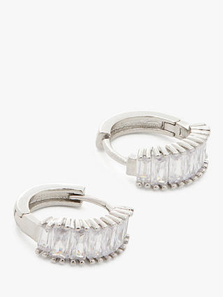 John Lewis & Partners Baguette Cut Crystal Mini Hoop Earrings, Silver