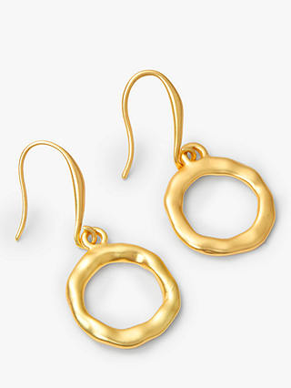 John Lewis & Partners Matte Beaten Circle Hook Drop Earrings, Gold