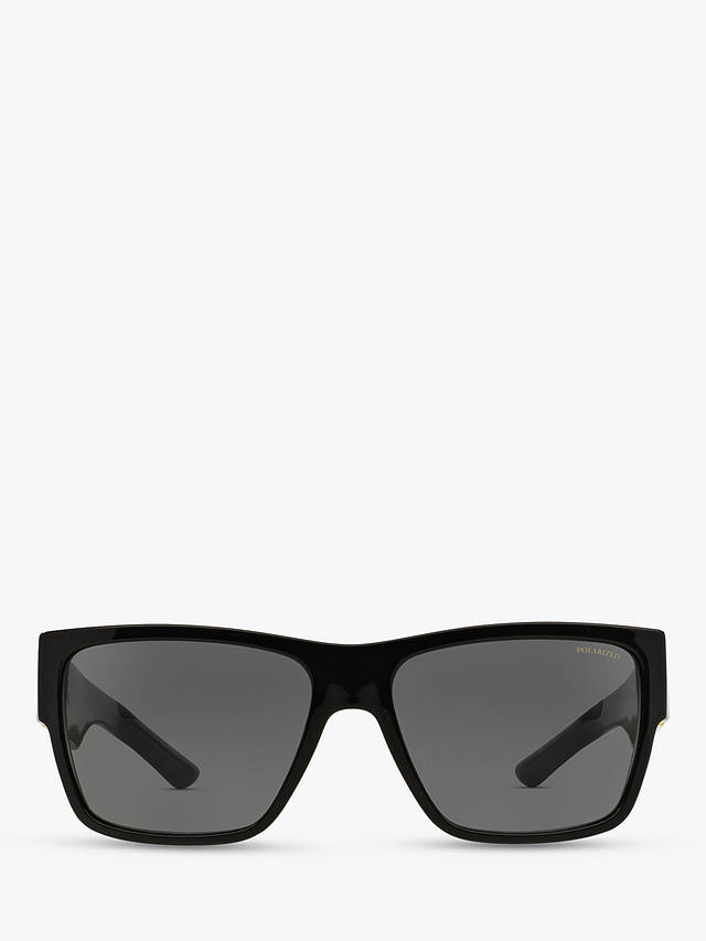 Versace VE4296 Men's Polarised Square Sunglasses, Black/Grey