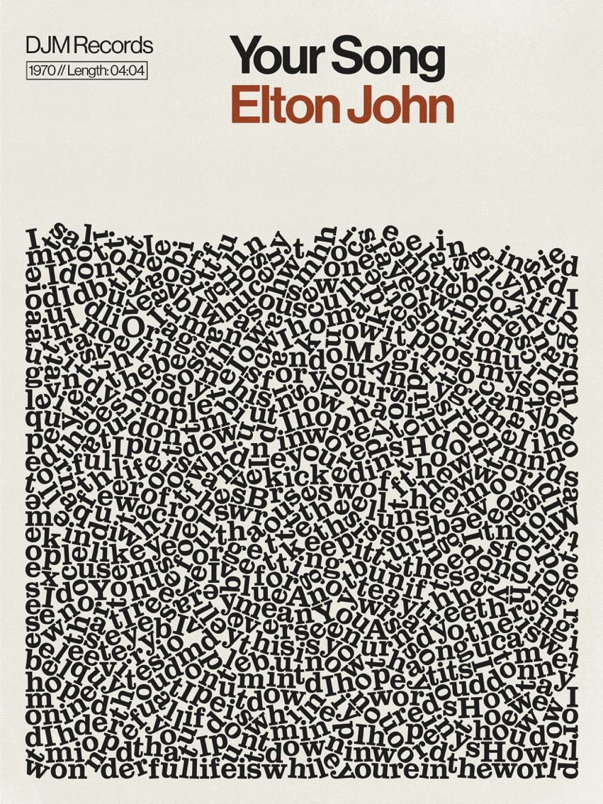 Reign & Hail - Elton John Your Song Lyrics Unframed Print & Mount, 40 x 30cm