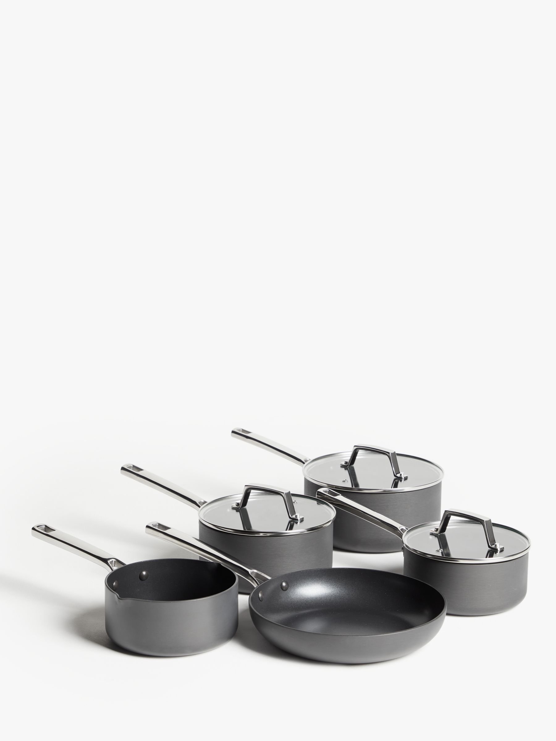John Lewis Partners Hard Anodised Aluminium Non Stick Saucepan Frying Pan Set 5 Pieces