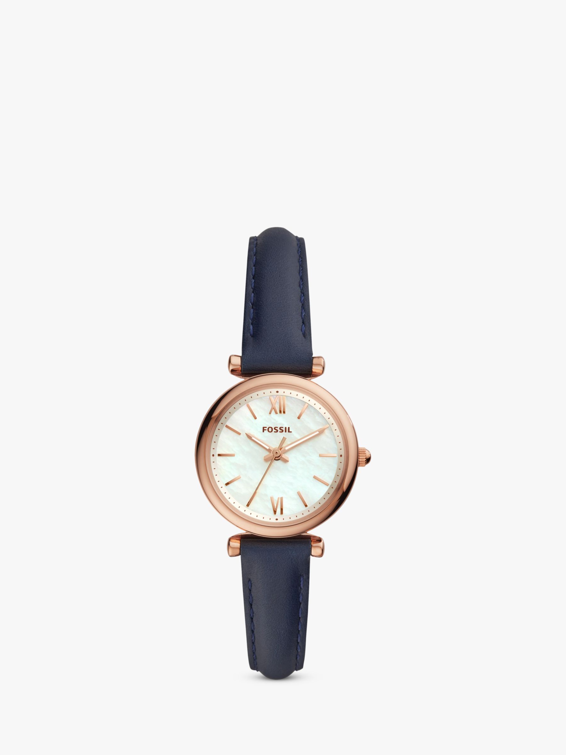 Fossil Women's Carlie Leather Strap Watch, Navy/White ES4502 at John Lewis  & Partners