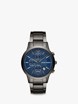 Emporio Armani AR11215 Men's Chronograph Date Bracelet Strap Watch, Gunmetal//Blue