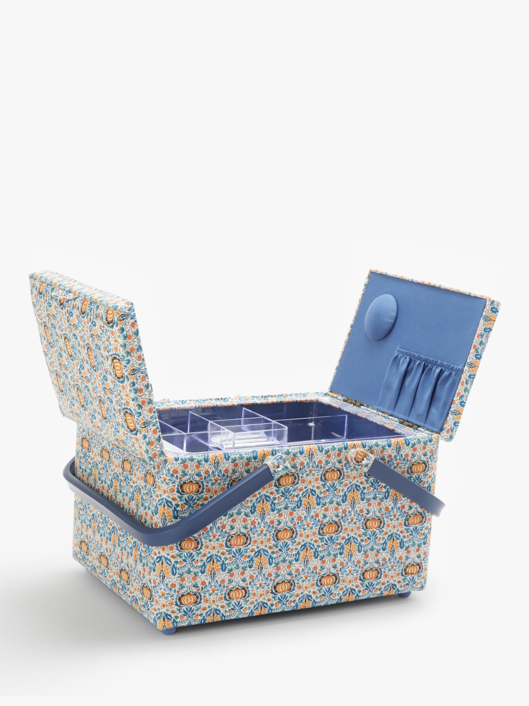 John Lewis & Partners Morris Montague Print Twin Lid Sewing Basket, Blue