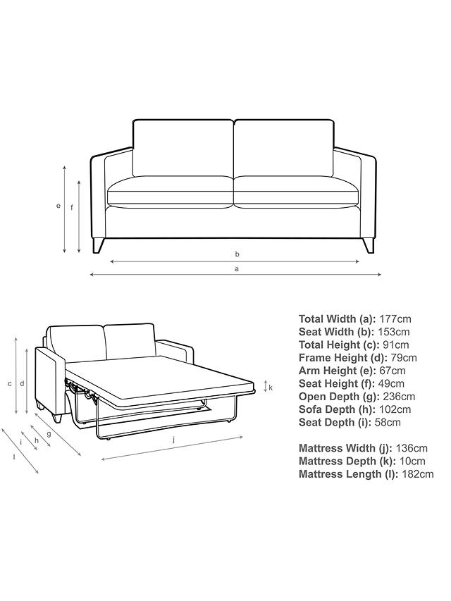 John Lewis Partners Bailey Double, Sofa Bed Size Dimensions