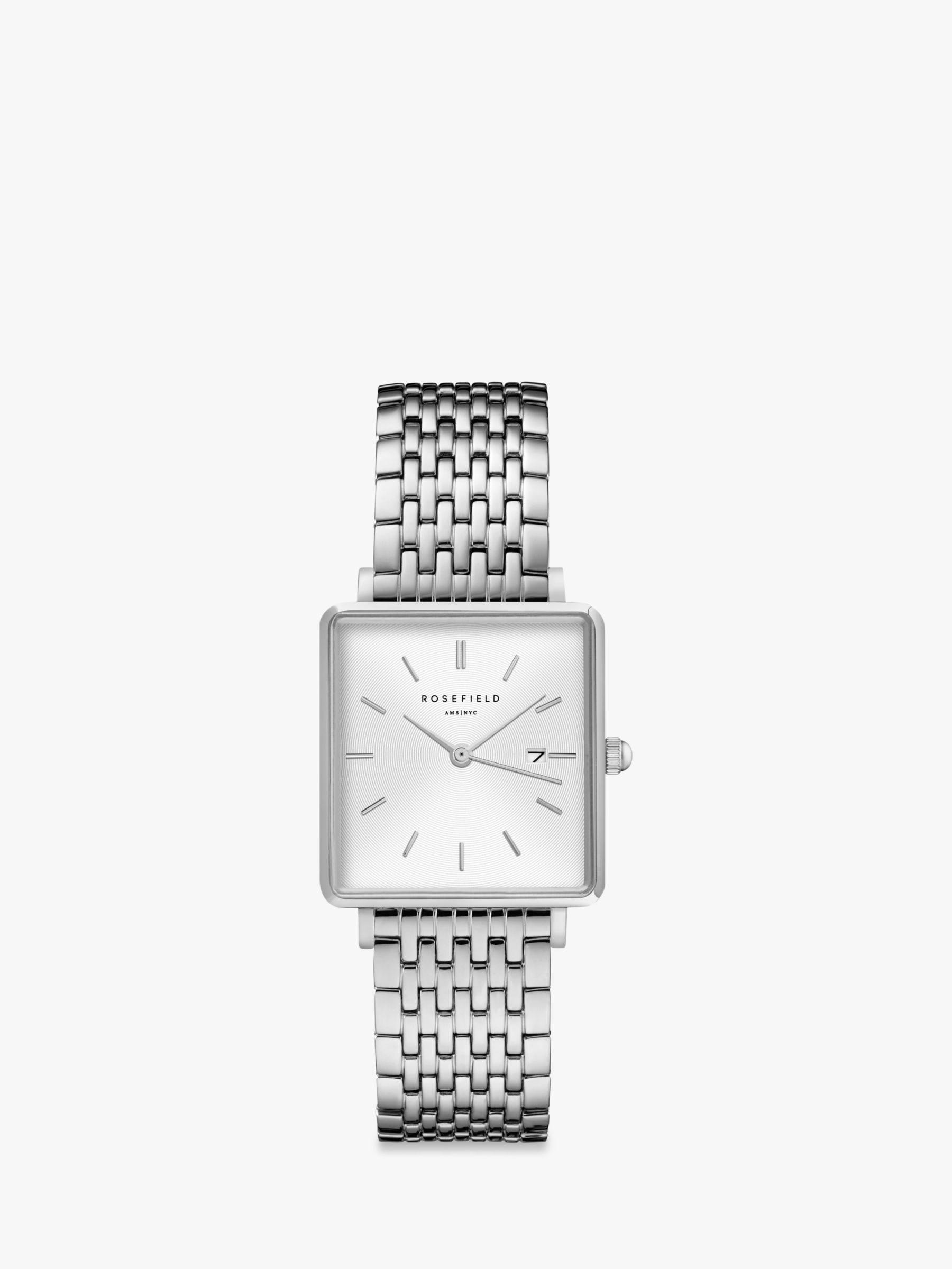 ROSEFIELD Women's The Boxy Date Bracelet Strap Watch, Silver/White QWSS ...