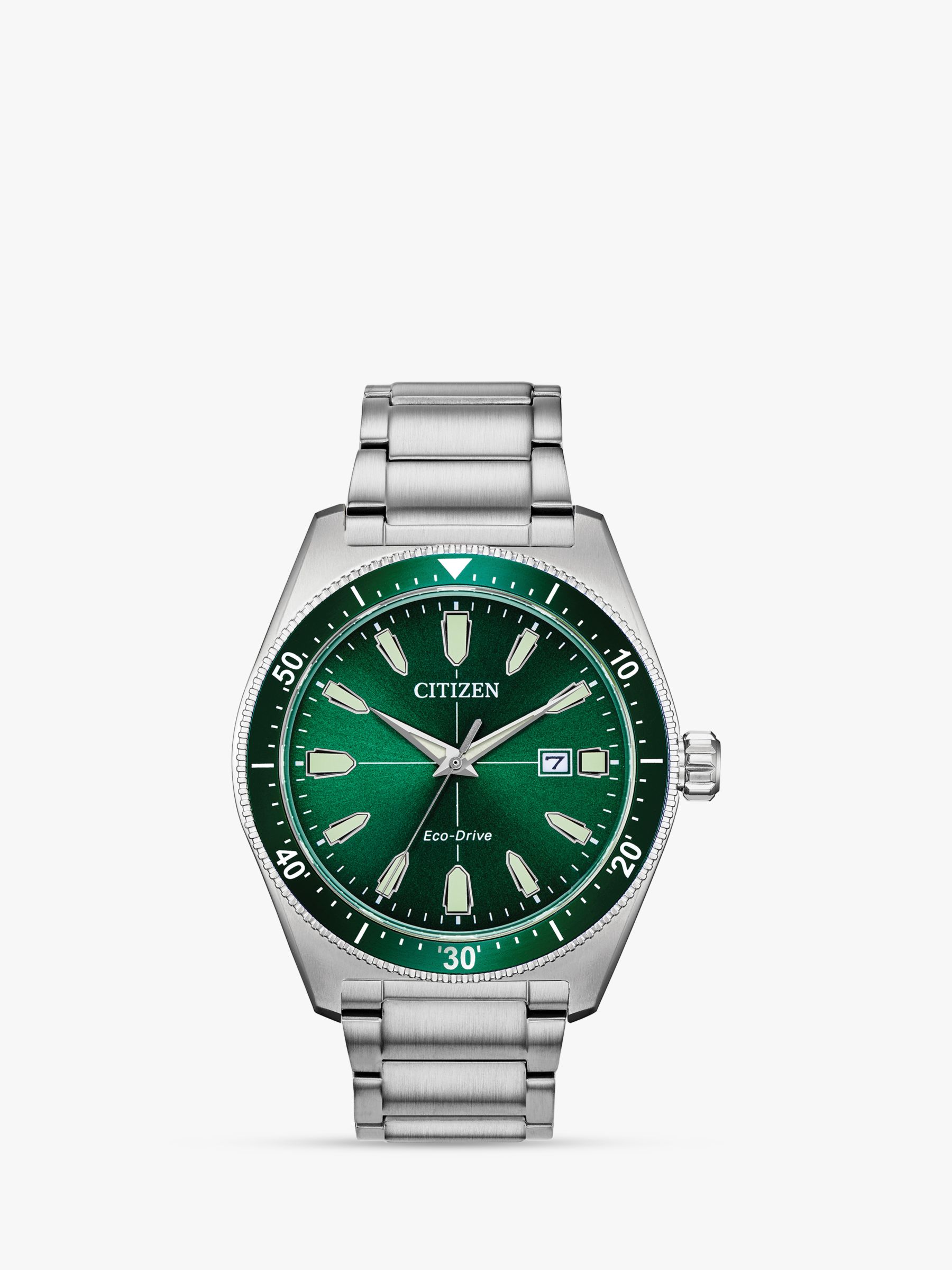 Citizen AW1598-70X Men's Sport Date Bracelet Strap Watch, Silver/Green