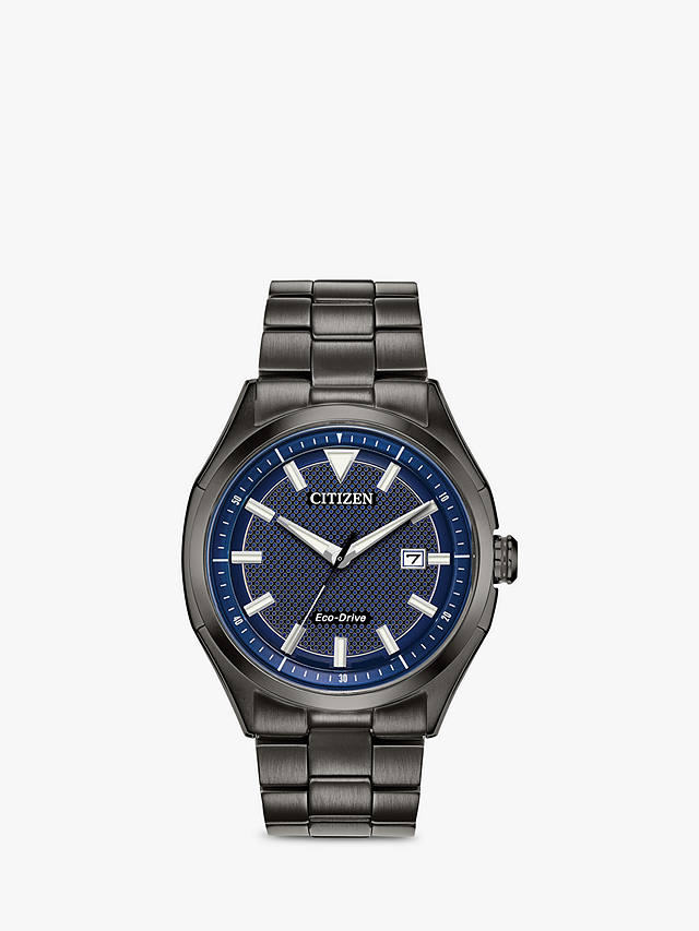 johnlewis.com | Citizen AW1147-52L Men's Sport Date Bracelet Strap Watch, Gunmetal/Blue