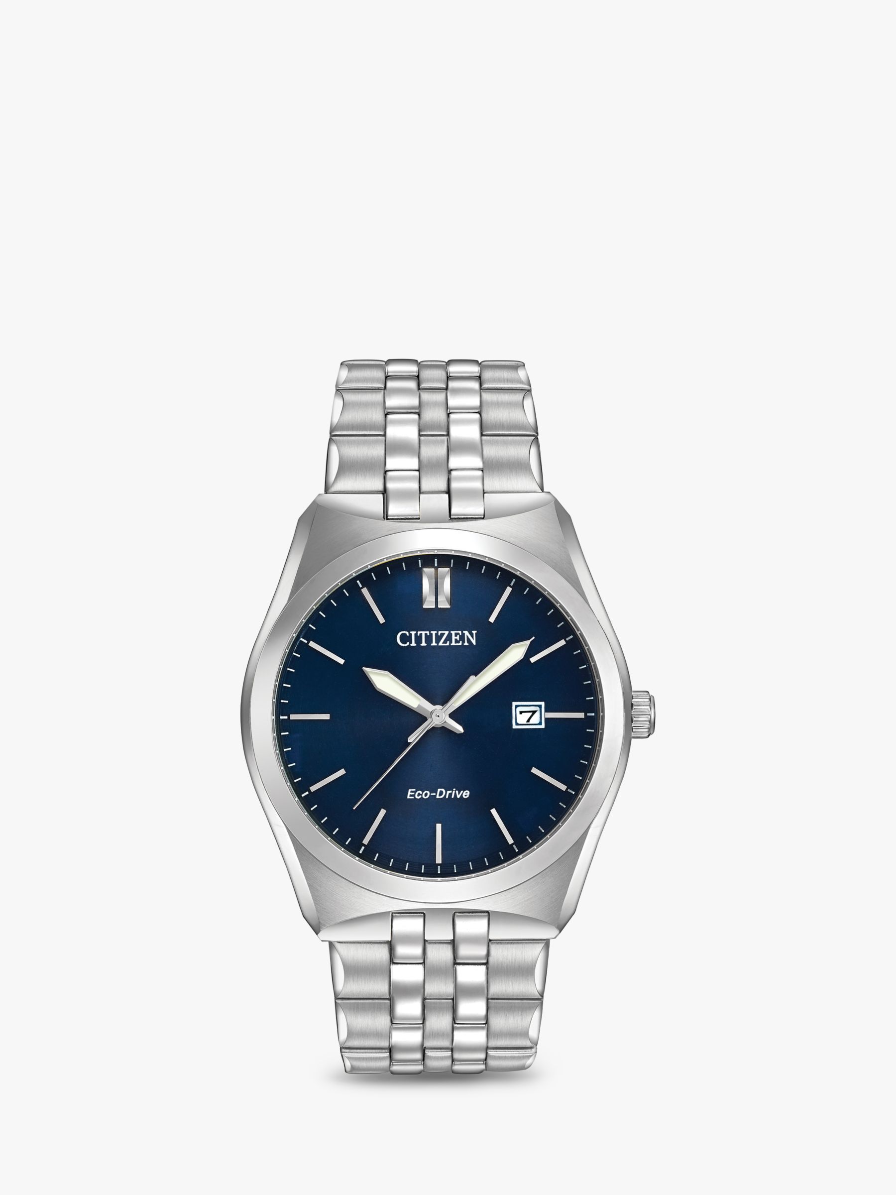 Citizen Men&#39;s Corso Date Bracelet Strap Watch, Silver/Blue BM7330-59L at John Lewis & Partners