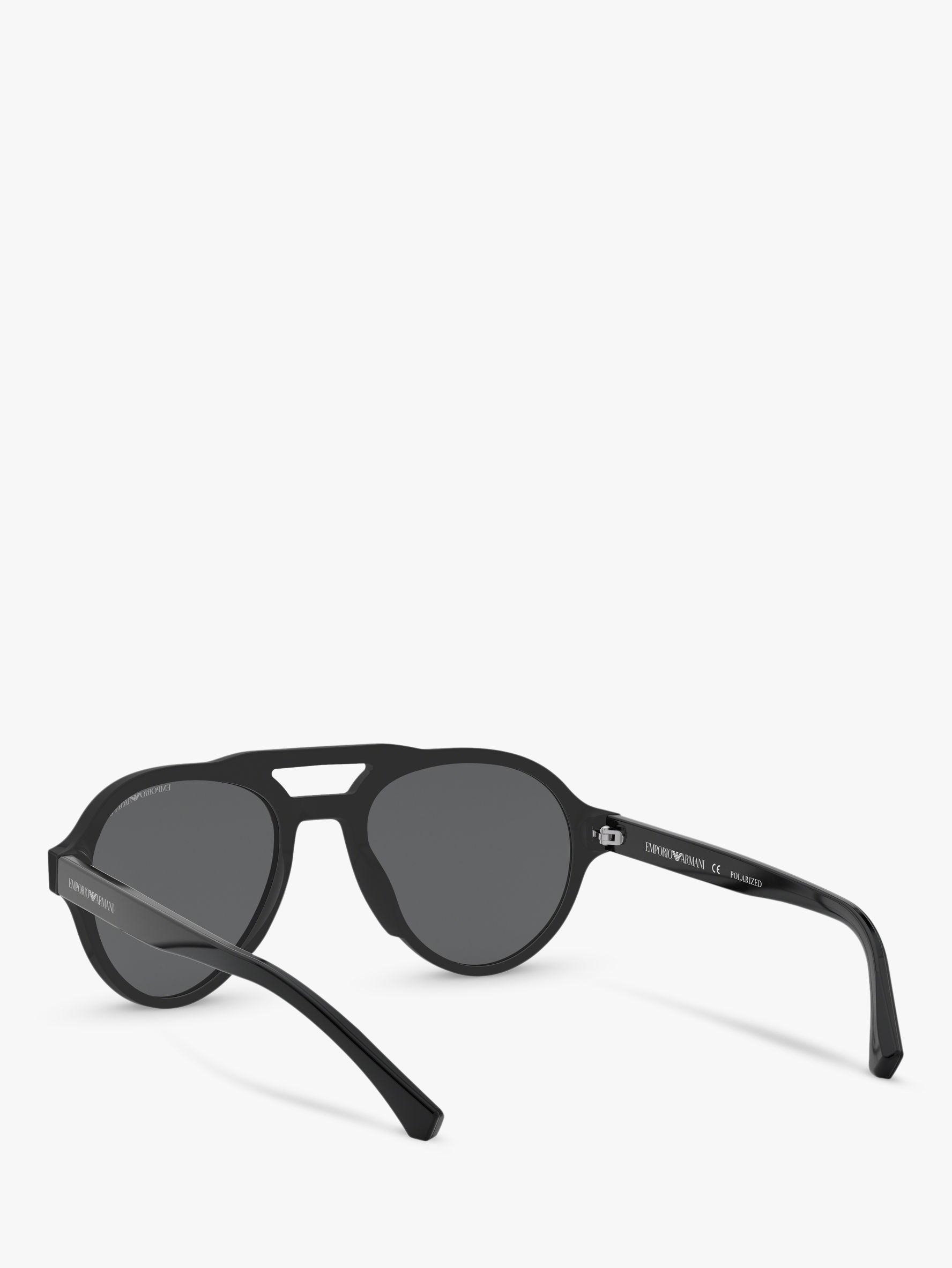 Emporio Armani EA4128 Men's Polarised Aviator Sunglasses, Matte Black/Grey