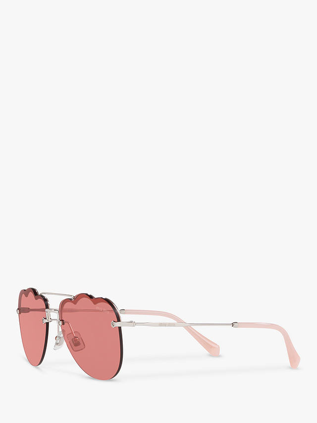 Miu Miu MU 56US Women's Scalloped Aviator Sunglasses, Silver/Pink, Silver/Pink