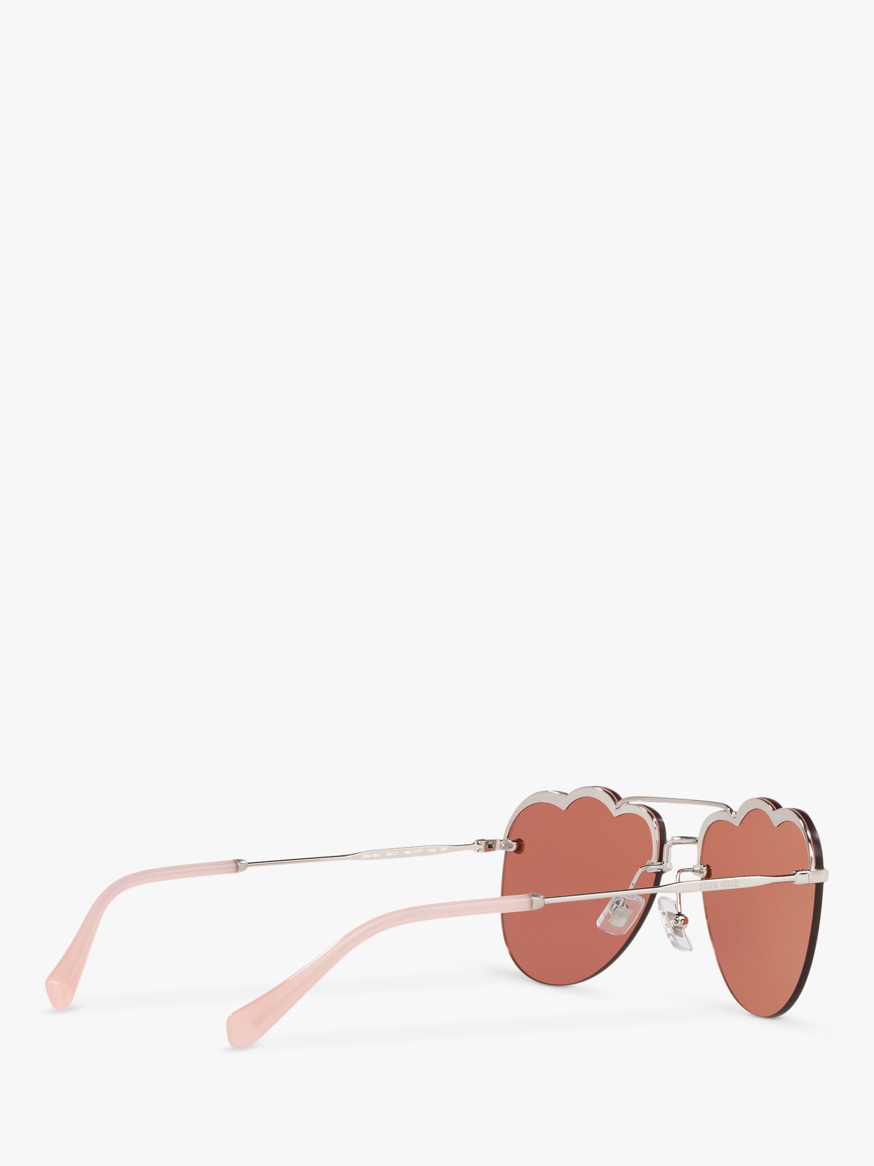 Buy Miu Miu MU 56US Women's Scalloped Aviator Sunglasses, Silver/Pink Online at johnlewis.com