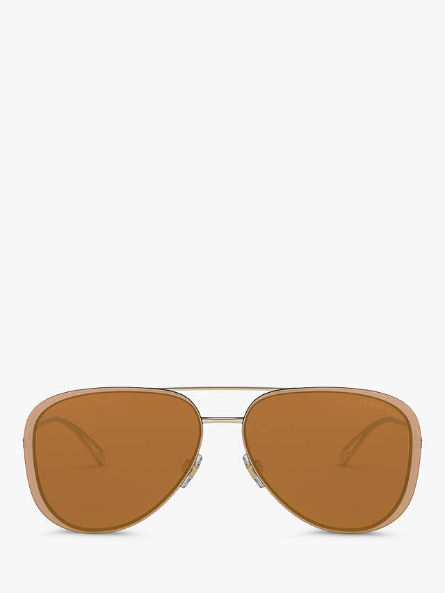 Giorgio Armani AR6084 Women's Aviator Sunglasses, Pale Gold/Mirror Brown