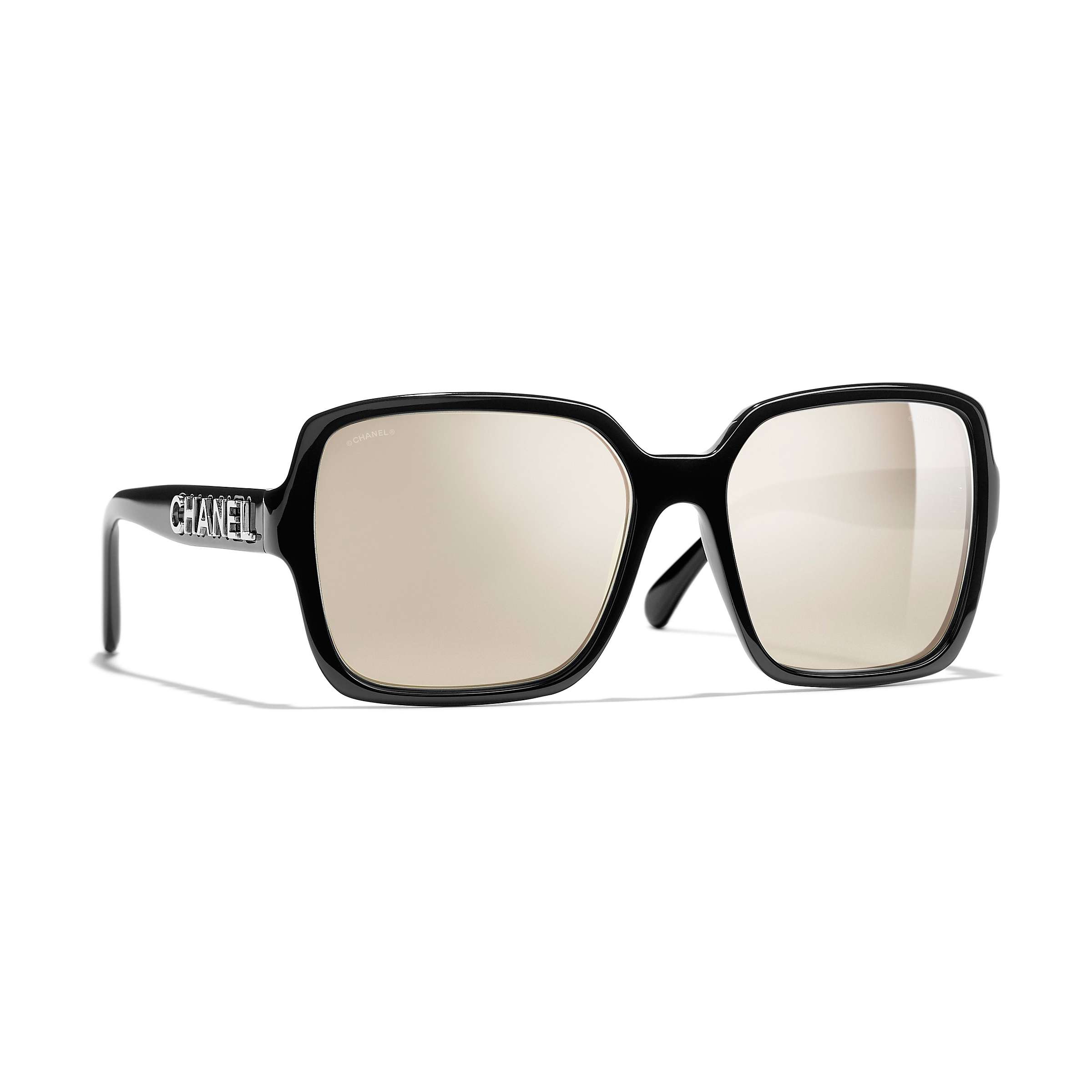 Buy CHANEL Rectangular Sunglasses CH5408 Black/Mirror Gold Online at johnlewis.com