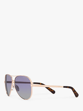 Michael Kors MK5004 Chelsea Polarised Aviator Sunglasses, Rose Gold/Purple