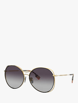 Burberry BE3105 Women's Round Sunglasses, Gold/Black Gradient