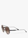 Giorgio Armani AR6085 Men's Round Sunglasses, Matte Black/Bronze Gradient