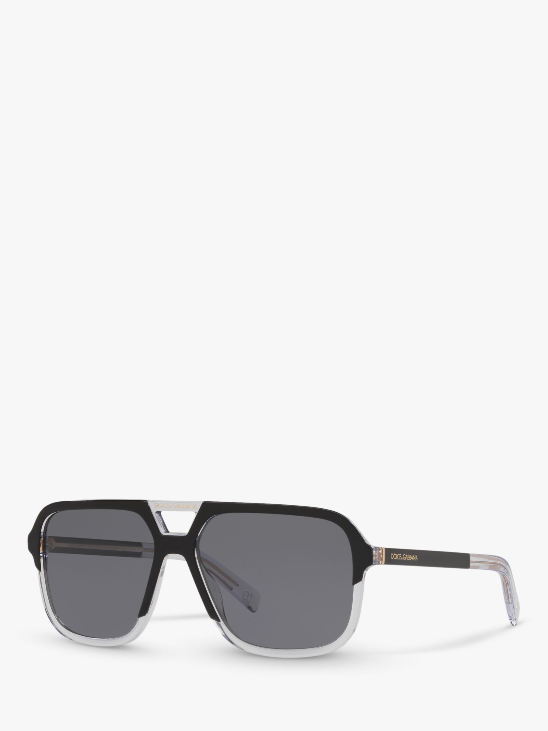 Dolce & Gabbana DG4354 Men's Polarised Square Sunglasses, Black Clear/Grey  at John Lewis & Partners