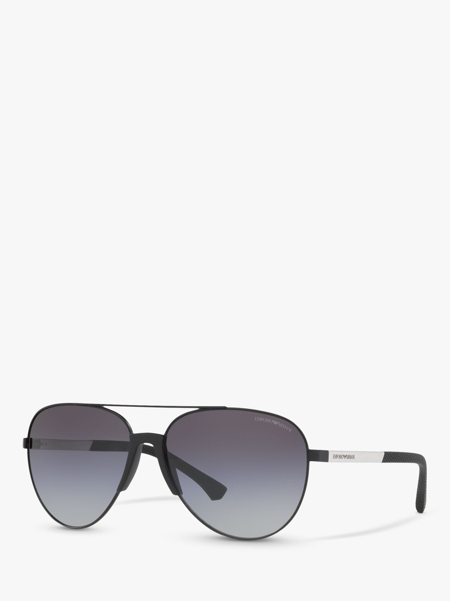 Emporio Armani EA2059 Men's Aviator Sunglasses, Matte Black/Grey Gradient  at John Lewis & Partners