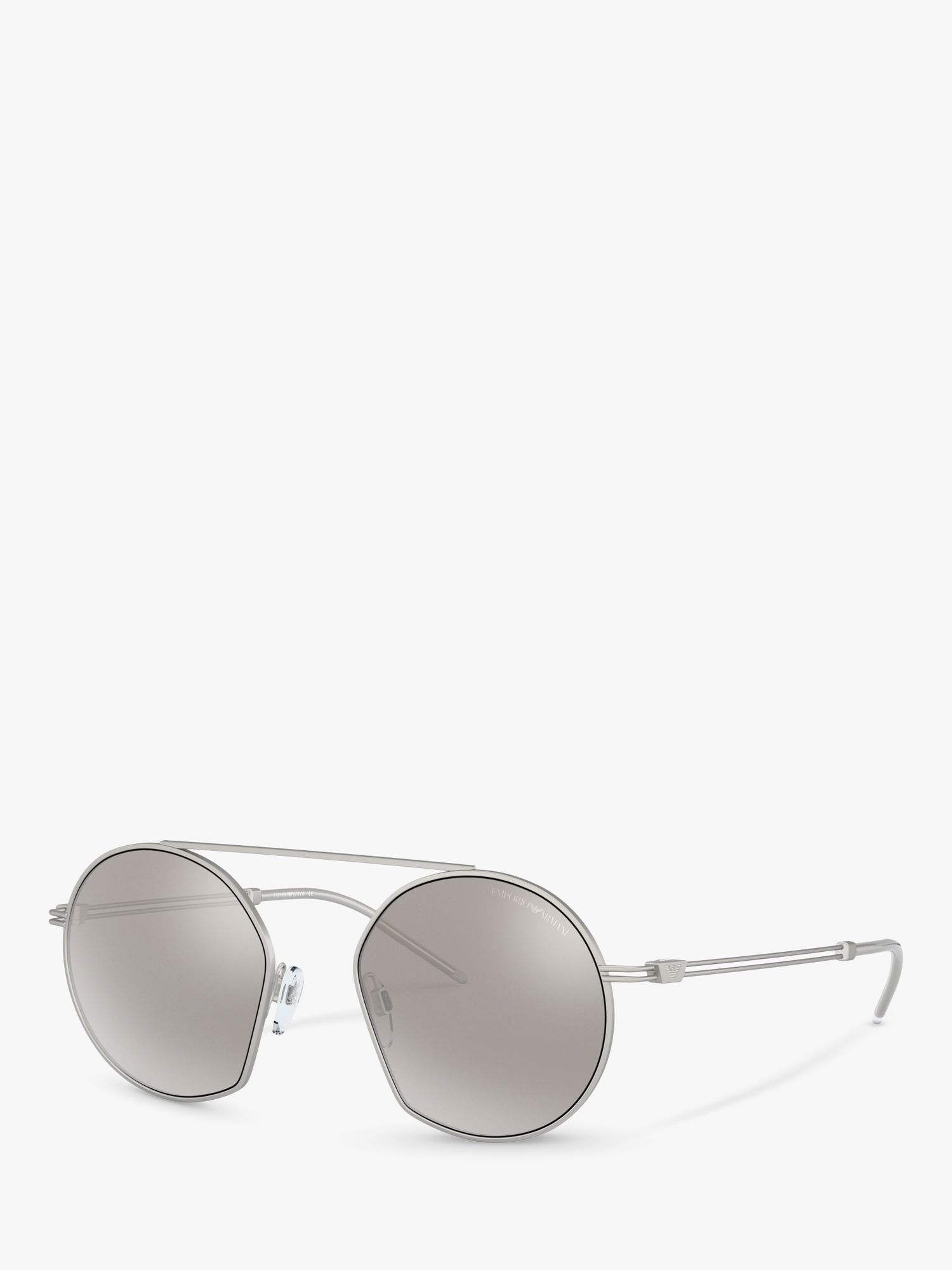 Buy Emporio Armani EA2078 Men's Asymmetric Round Sunglasses, Matte Silver Online at johnlewis.com
