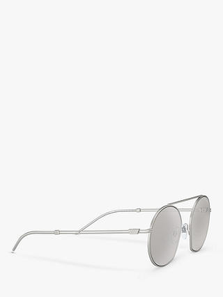 Emporio Armani EA2078 Men's Asymmetric Round Sunglasses, Matte Silver, Matte Silver