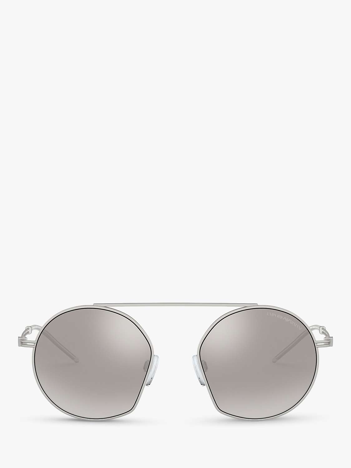 Buy Emporio Armani EA2078 Men's Asymmetric Round Sunglasses, Matte Silver Online at johnlewis.com