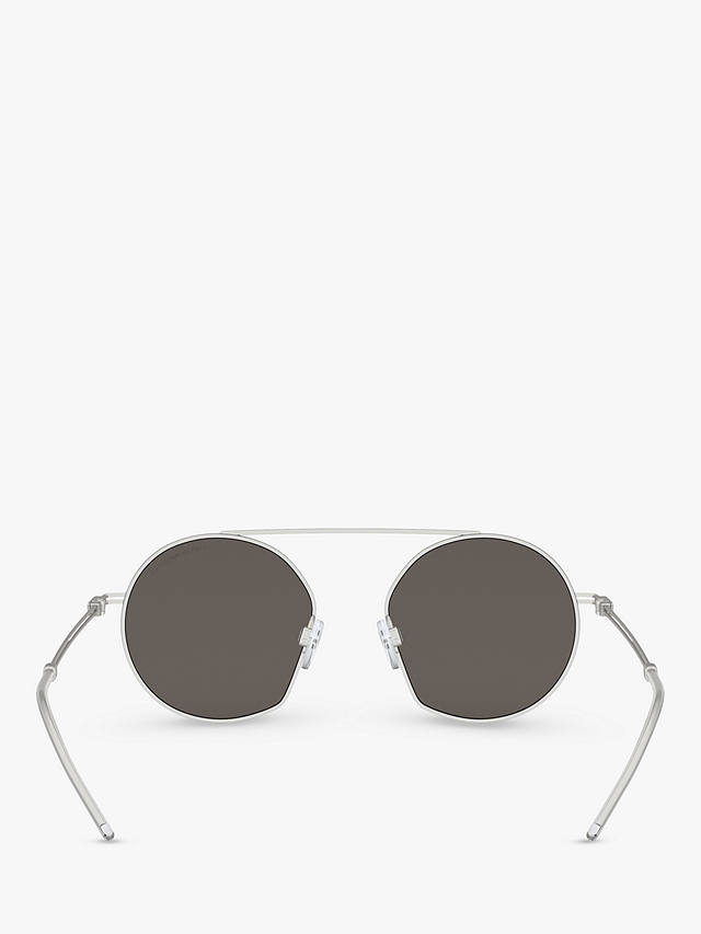 Emporio Armani EA2078 Men's Asymmetric Round Sunglasses, Matte Silver, Matte Silver