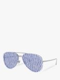 Giorgio Armani AR6084 Women's Aviator Sunglasses, Silver/Blue