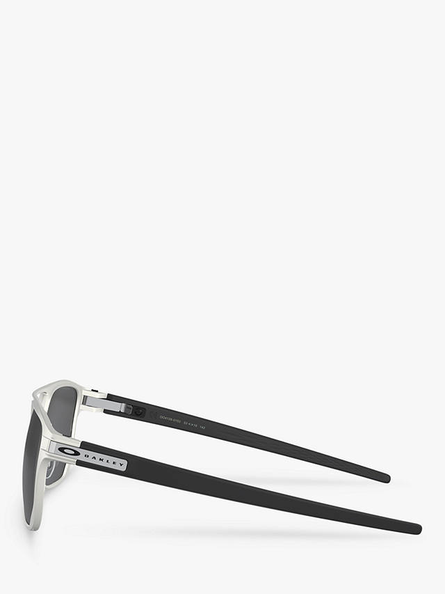 Oakley OO4128 Men's Latch Alpha Polarised Round Sunglasses, Silver/Mirror Grey