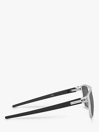Oakley OO4128 Men's Latch Alpha Polarised Round Sunglasses, Silver/Mirror Grey