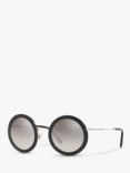 Miu Miu MU 59US Women's Round Sunglasses, Black/Mirror Grey