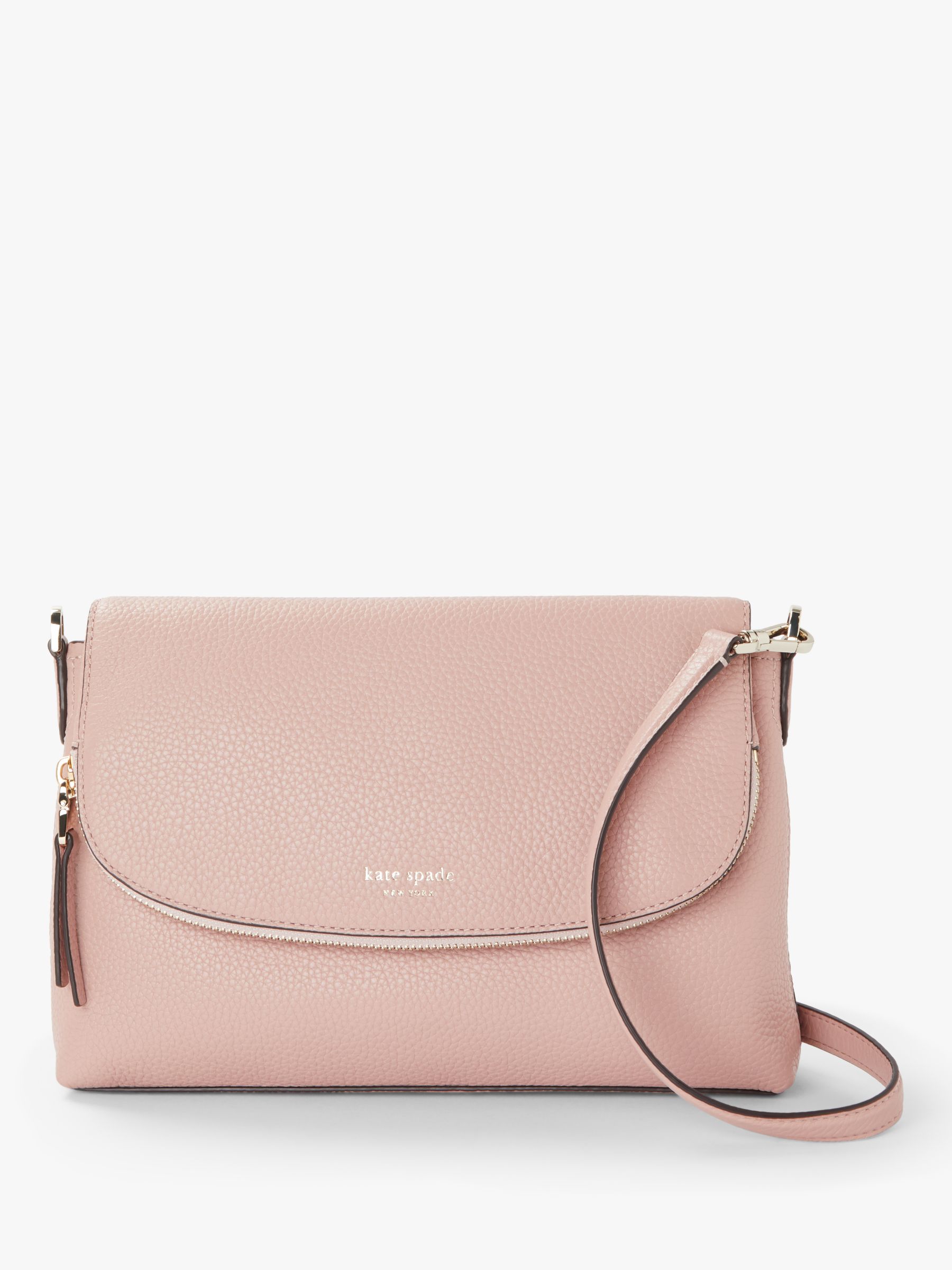 kate spade new york Polly Leather Large Flap Over Cross Body Bag, Flapper Pink at John Lewis ...
