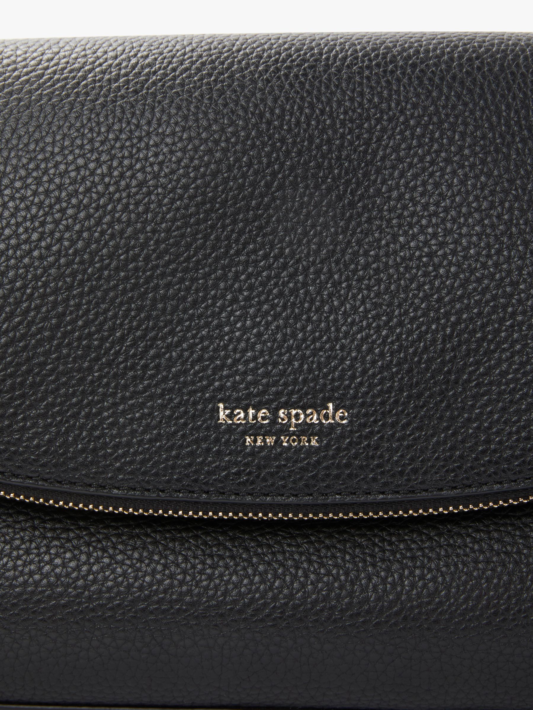 kate spade new york Polly Leather Large Flap Over Cross Body Bag, Black at John Lewis & Partners