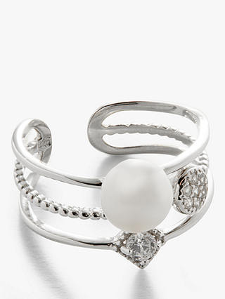 Lido Pearl and Cubic Zirconia Stacked Cocktail Ring, Silver/White