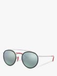 Ray-Ban RB3647M Men's Scuderia Ferrari Oval Sunglasses, Silver/Mirror Green