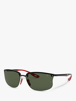 Ray-Ban RB4322M Men's Scuderia Ferrari Rectangular Sunglasses, Black/Green