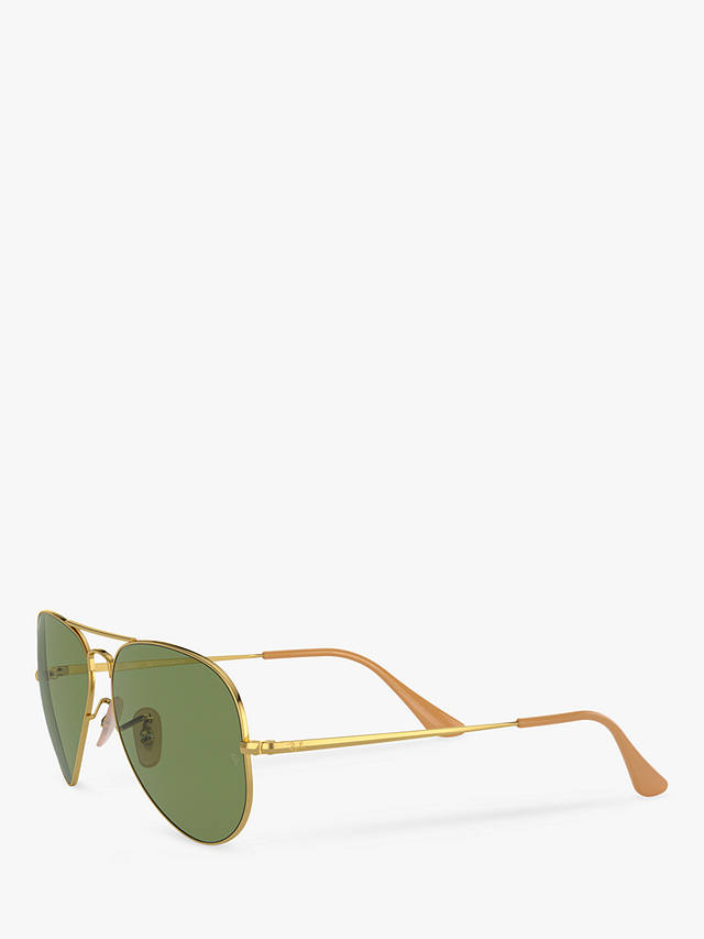 Ray-Ban RB3689 Women's Polarised Aviator Sunglasses, Gold/Green