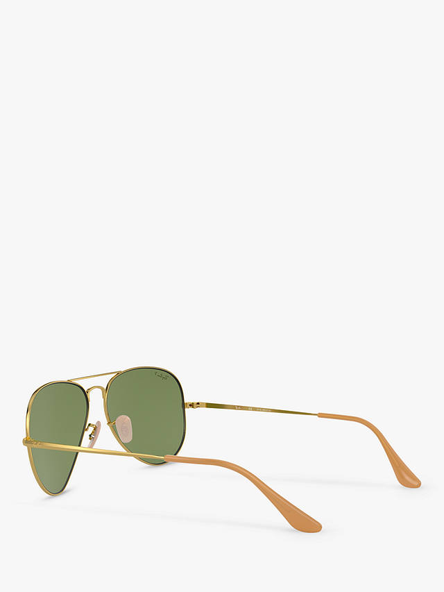 Ray-Ban RB3689 Women's Polarised Aviator Sunglasses, Gold/Green