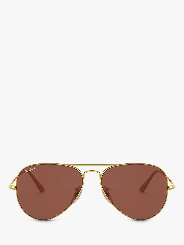 Ray-Ban RB3689 Women's Polarised Aviator Sunglasses, Gold/Purple