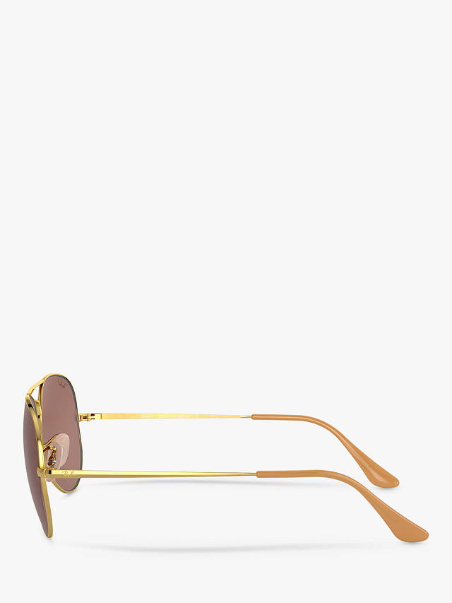 Ray-Ban RB3689 Women's Polarised Aviator Sunglasses, Gold/Purple