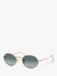 Ray-Ban RB3547 Women's Oval Flat Lens Sunglasses, Gold/Grey Gradient