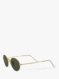 Ray-Ban RB3547 Women's Oval Flat Lens Sunglasses, Gold/Green