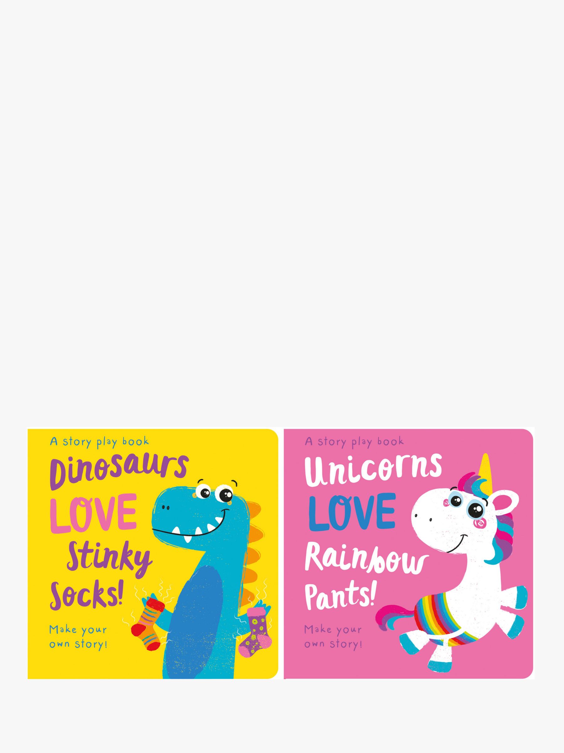 Make Your Own Story Dinosaurs Love Stinky Socks and Unicorns Love Rainbow Pants Children's Book, Pack of 2