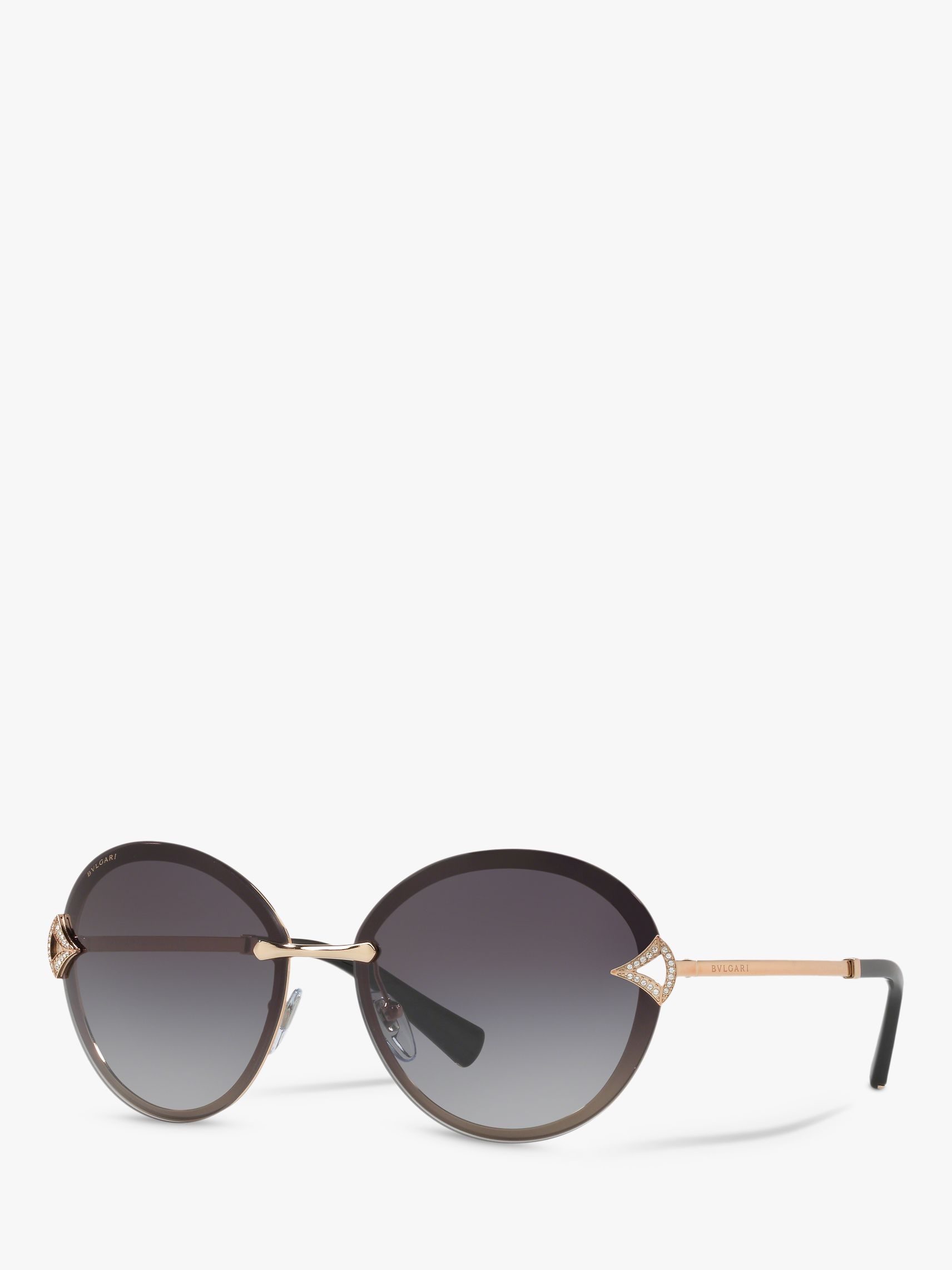 BVLGARI BV6101 Women's Embellished Round Sunglasses, Pink Gold/Grey ...