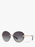 BVLGARI BV6101 Women's Embellished Round Sunglasses, Pink Gold/Grey Gradient