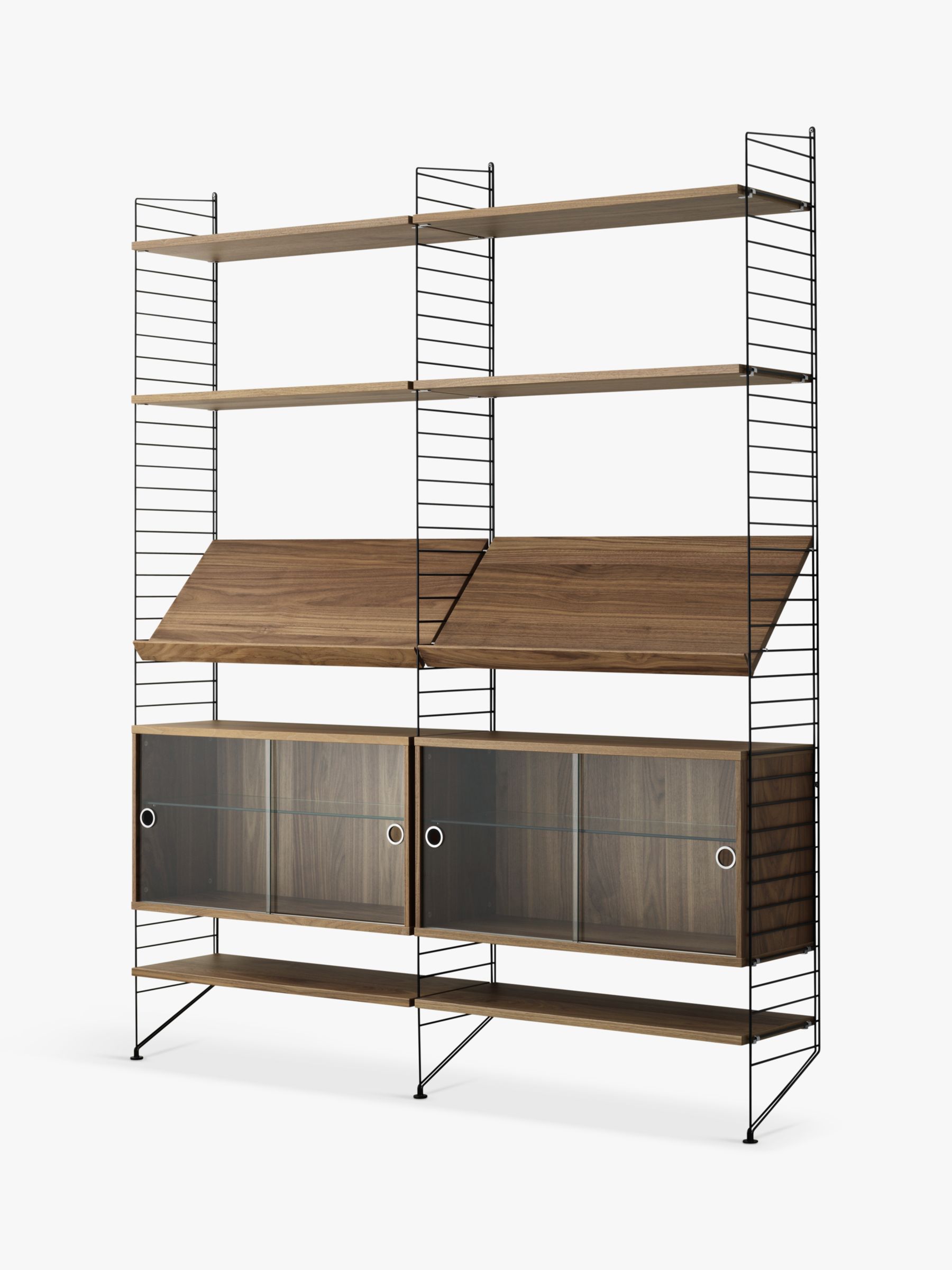 String Shelving Unit With Double Glass Door Cabinets Shelves And